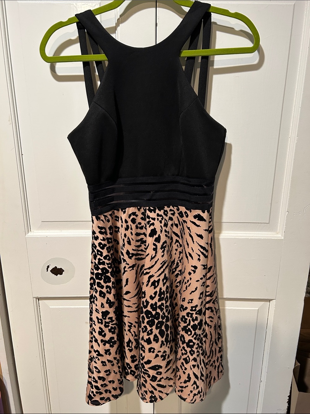 City Triangles Black and Blush Leopard Fit-and-Flare Dress